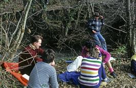 Lunch on the railway path near Topsham Bridge, including Vicky Sanders, Luke Rake and (from Torbay) Rob Spence