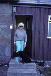 The warden of Raasay youth hostel with her dog