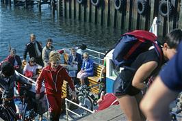 Warren Masters disembarks the ferry at Exmouth behind Tim Dolley