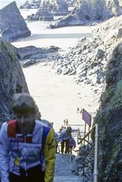 Mark Williams climbs the Bedruthan Steps