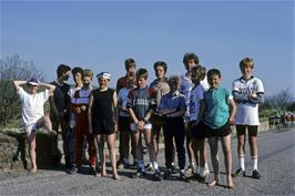 The group on the road from Jamaica Inn to Liskeard.  Gary Johnson, Marc Dolley, Martin Olney, Warren Masters, Jason Morris, Catherine Burnard, Mark Williams, Brett Jamieson, Mark Moxham, Paul Deslandes, Michael J, Philip Humphreys, Mark Morris & Richard B