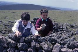 Gary Johnson & Mark Morris try their hands at dry stone walling near the Redlake tramway