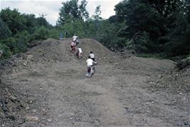 Negotiating the road works at the entry to the Lustleigh cycle path at Bovey Tracey