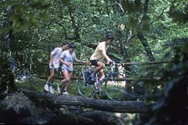 Graham Moates leads Gary Johnson and Brett Jamieson over the bridge