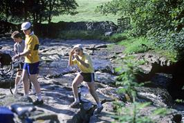 Brett Jamieson, David Parry & Stephen Parry on the limestone riverbed near the hostel in Dentdale