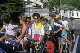 Bodinnick ferry to FoweyL LtoR Mark Morris, Warren Masters, Steven Hills, Craig Gillman (front), Simon Hopper, Philip Humphreys, Richard Burge, Richard Hopper, Mark Moxham, Mark Lakeman, Toby Hopper, Mike Giles