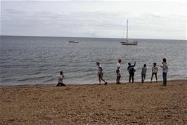 Enjoying the pebble beach at Slapton