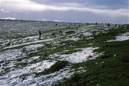 Visitors enjoying the snow at Haytor