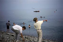 Peter Rushworth & Mark Hedges watching the swimmers at Beer beach