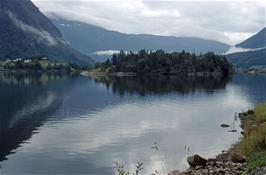 The island of Øyna in Barsnesfjorden as seen from near Kvamsviki, 2.6 miles from Sogndal hostel [Remastered scan, 22/9/2019]