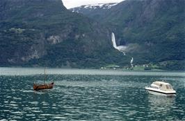 The impressive Feigumfossen waterfall on the other side of the fjord, as seen from Høyheimsvik [New scan, 21/9/2019]