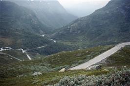 View back from above Harahola, showing the road we have climbed.  11 miles from the hostel, 1035m above sea level [New scan, 19/9/2019]