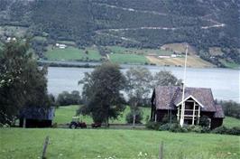 The fertile agricultural lowlands in the Skjak valley.  This photo taken from Bjørke, 3 miles from Lom and 8 miles from Bismo [Remastered scan, 16/9/2019]