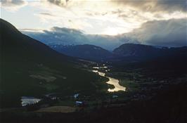 View down the Otta valley from the mountain behind Skjak youth hostel during our evening excursion [New scan, 15/9/2019]