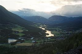 View down the Otta valley from the mountain behind Skjak youth hostel during our evening excursion [New scan, 15/9/2019]