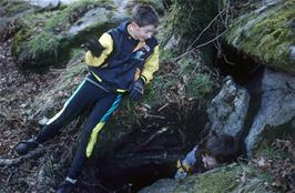 David Waldron surprises Neil at Pixie's Cave, Dartmeet [Remastered scan, August 2019]