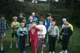 The group in the extensive gardens of Maypool youth hostel [Rermastered scan, July 2019.  Kodachrome 64 film]