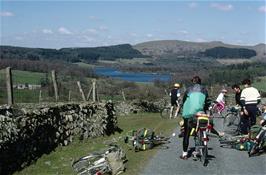 Burrator Reservoir from Portland Lane, on the descent to Sheepstor , with Martin Hills, Mark Moxham, Akan Skinner, John Stuart and Paul Hamlyn-White in the photo [Remastered scan, July 2019.  Kodachrome 64 film]