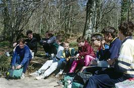 Lunch by Burrator Reservoir: Martyn Williams, John Stuart, Mark Moxham, Warren Masters, Phillip Harler, Alan Skinner, Martin Hills, Dayle Guy and Paul Hamlyn-White (Remastered scan, July 2019.  Kodachrome 200 film]