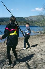 Neil Ault vs Martin Luke on the shore of Burrator Reservoir [Remastered scan, July 2019.  Kodachrome 200 film]