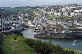 View back to Mevagissey harbour and town, from Polkirt Hill [New scan, July 2019. Kodachrome 200 film]