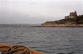 Pendennis Castle, viewed from the St Mawes ferry as we approach Falmouth [New scan, July 2019.  Kodachrome 200 film]