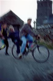 Paul Smith giving someone a "backie" near Tintagel Church during our evening excursion to the village [New scan, July 2019]