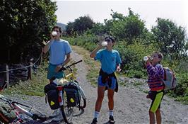 Paul, Matthew and Tao enjoying fresh milk near Portwrinkle [Remastered scan, July 2019]