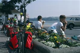 Lunch at Bideford Quay, looking back towards Westleigh and Instow [New scan, July 2019]
