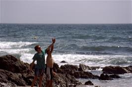 Roger and Martin miss the tennis ball at Lannacombe Beach [New scan, July 2019]