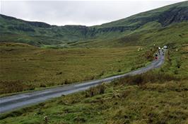 Approaching the spectacular Quiraing viewpoint in Northern Skye, with the hairpin climb clearly visible [New photo, July 2019]