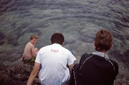 Martin Hills and Peter Rushworth by the sea near the hostel [New scan, July 2019]