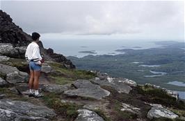 Paul admires the view from the top of Stac Pollaidh, looking north-east towards Enard Bay, Lochinver and the Mad Little Road [Remastered scan, July 2019]