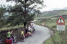 A worrying road sign after descending the steep hill to Little Langdale! [Remastered scan, June 2019]
