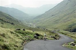 Descending from Wrynose Pass to Wrynose Bottom, with Hardknott Pass in the distance [Remastered scan, June 2019]