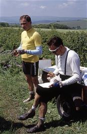 Rob Spence finishes his lunch while checking the route sheet