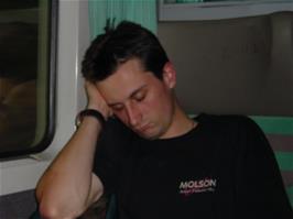 Tao is rather tired on our long train journey from Paris to Basel