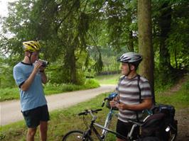 Michael videos Luke outside Mariastein-Rotberg Youth Hostel