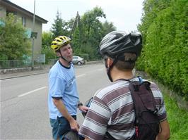 Olly took this photo of Michael and Luke at Röschenzstrasse 38, Laufen, probably just after lunch