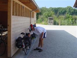 Gavin prepares to leave the La Suage Hotel, Cudrefin