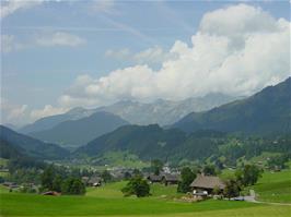 View back to Saanen from the start of the big climb from Gstadd, near Gruben, 10.6 miles into the ride