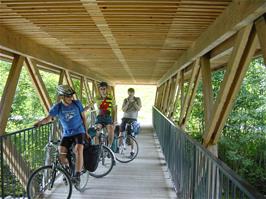 Olly take a photo of Michael taking a video on the bridge at Garstatt on Route 9, 21.1 miles into the ride