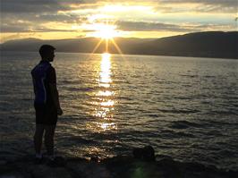Gavin at sunset on the shores of Lake Neuchâtel in the Cudrefin Nature Reserve