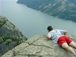 Why does Tao have to do these things?  Here he looks over the precipice on Pulpit Rock