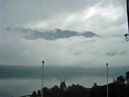 Heavy rain falls on Sørfjord as we awake at Lofthus Youth Hostel