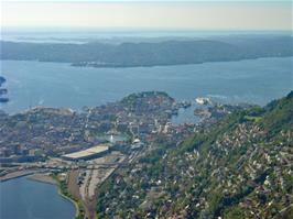 View to Bergen taken on the ascent of the Ulriksbanen Aerial Tramway