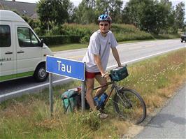 Tao, who has an unusual name, was keen to be photographed next to this town's sign, which has an equally unusual name, 11.3 miles into the ride