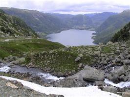 View to Rødalsvatnet as we start the serious descent from the mountains, 12.8 miles into the ride