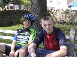 James and Ashley at Queens Square, North Curry, where we had lunch, 8.2 miles from Taunton