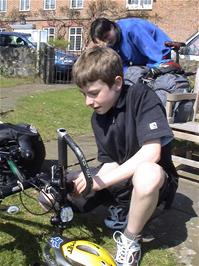 Joe with his bike at Queens Square, North Curry